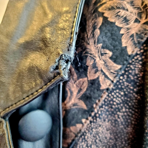 Vintage Leather 47" Trench w/ Botanical Print Shoulder sz M - Picture 11 of 11